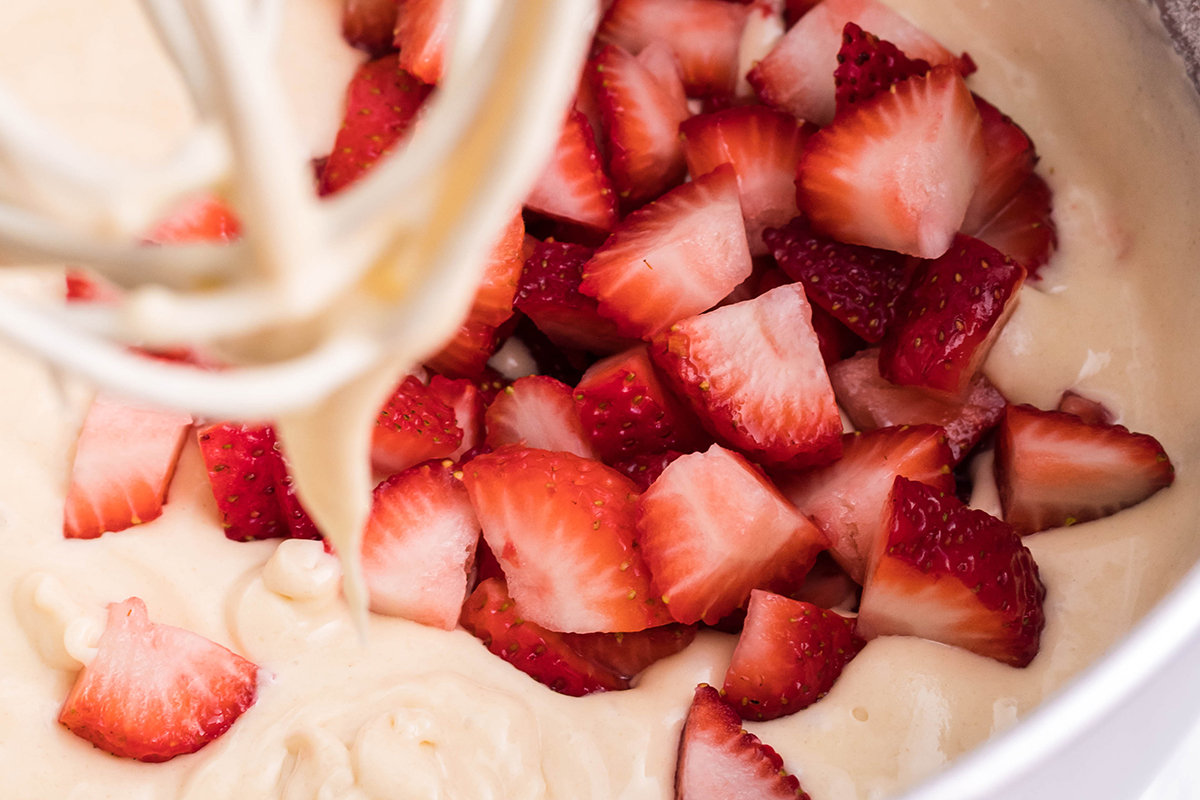 strawberries added to cupcake batter