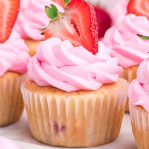 close up of lemon strawberry cupcakes