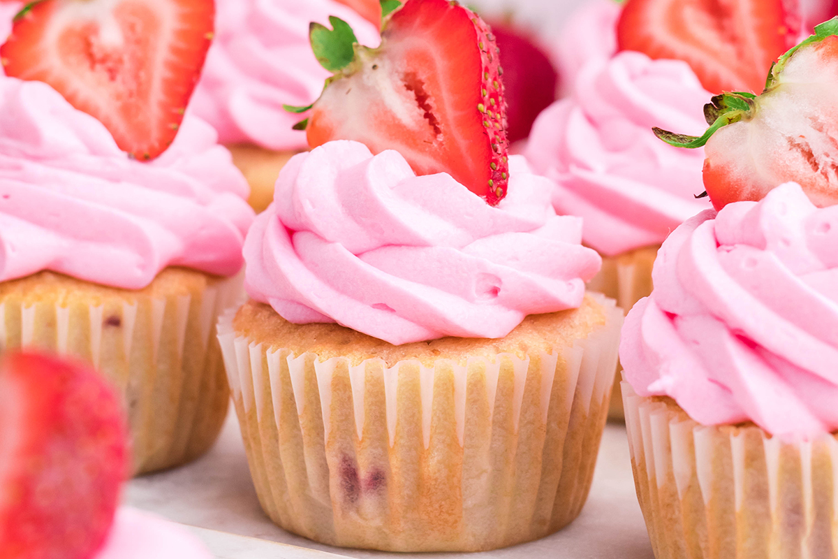 close up of lemon strawberry cupcakes