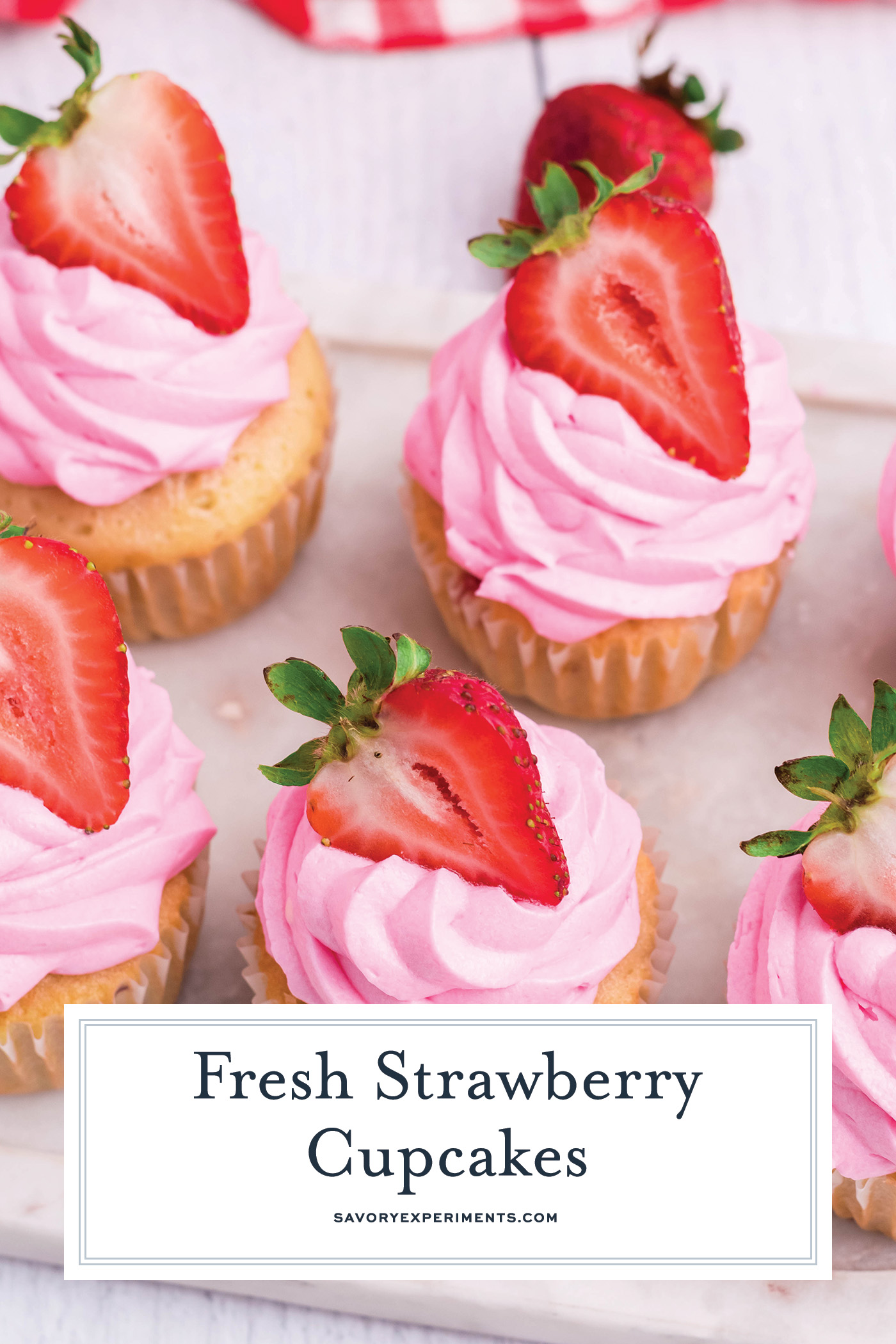 angled shot of lemon strawberry cupcakes with text overlay