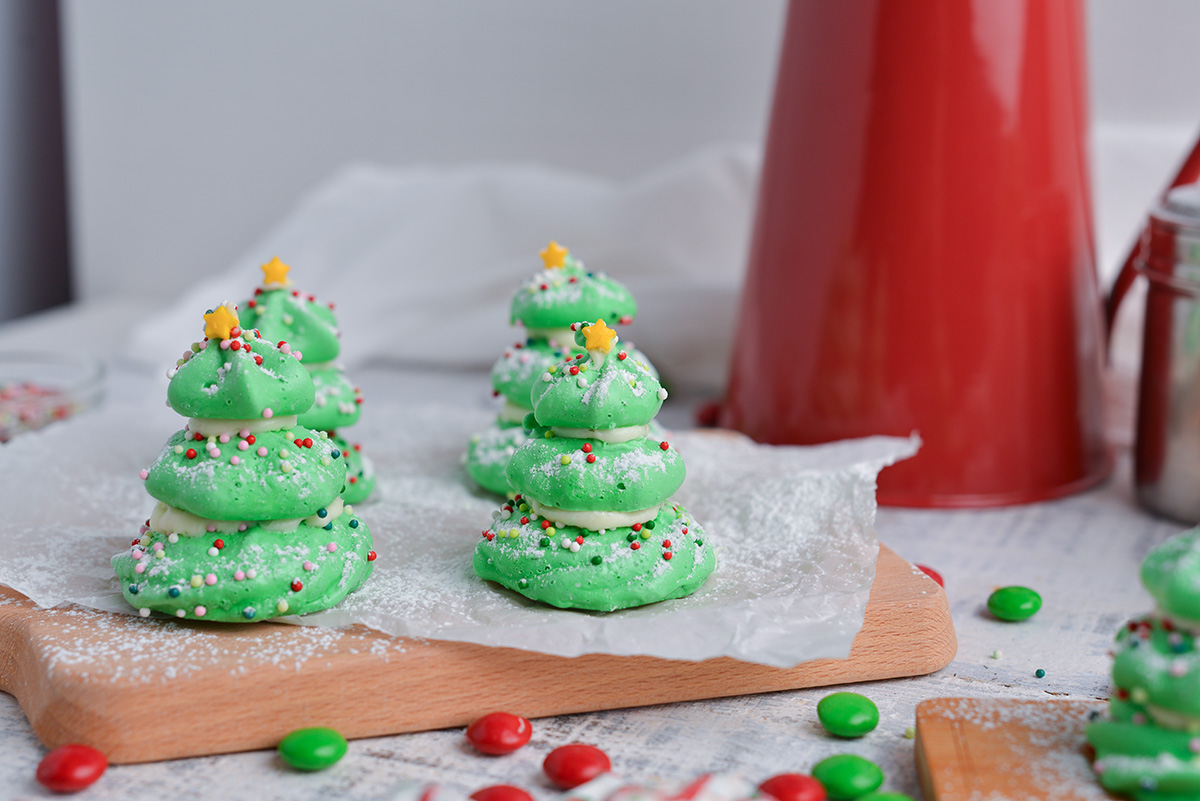 head-on view of christmas tree made with meringue