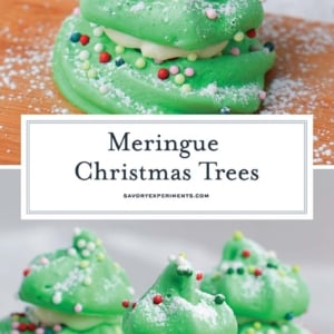 collage of meringue christmas trees and text overlay