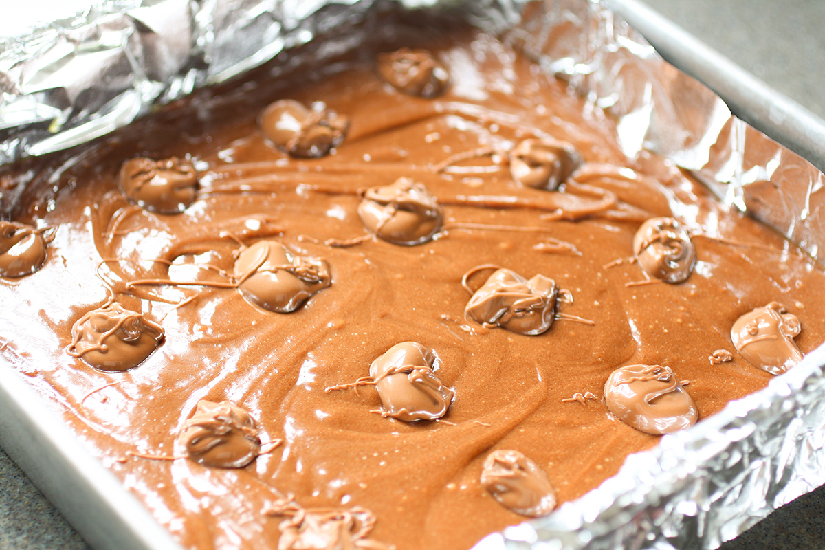 Nutella brownie batter in a 9x9 pan