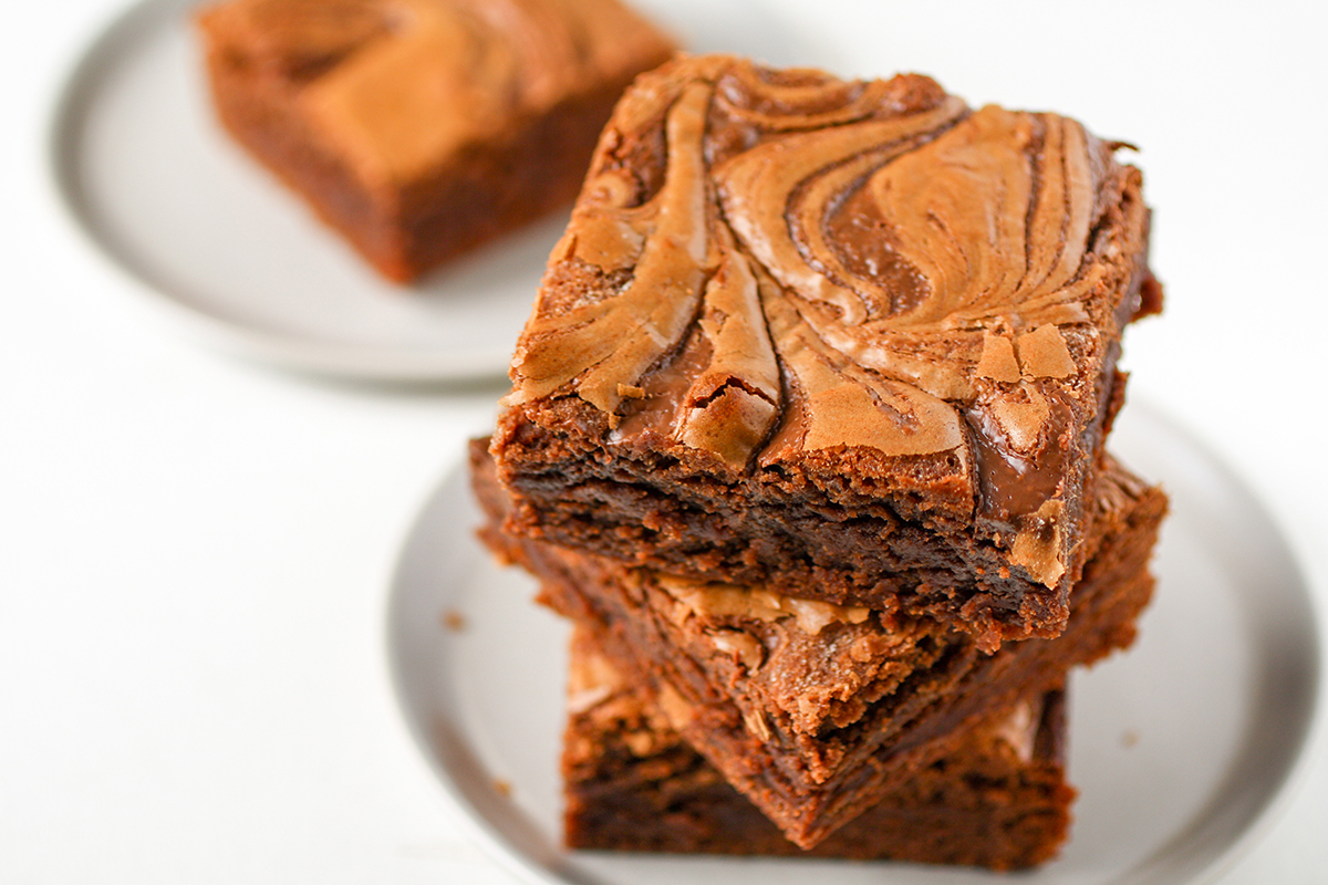 angled shot of nutella swirl brownies