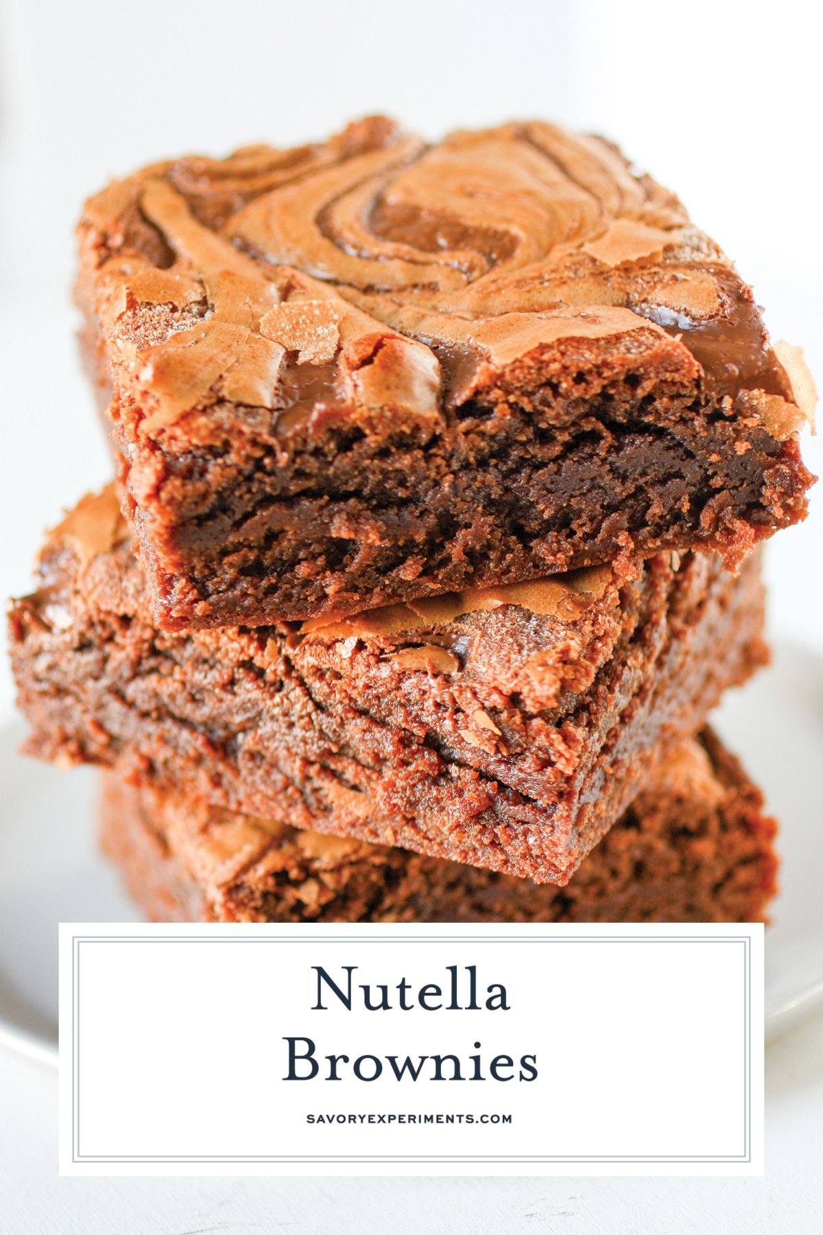 stack of nutella brownies with text overlay