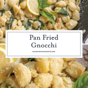 collage of pan fried gnocchi