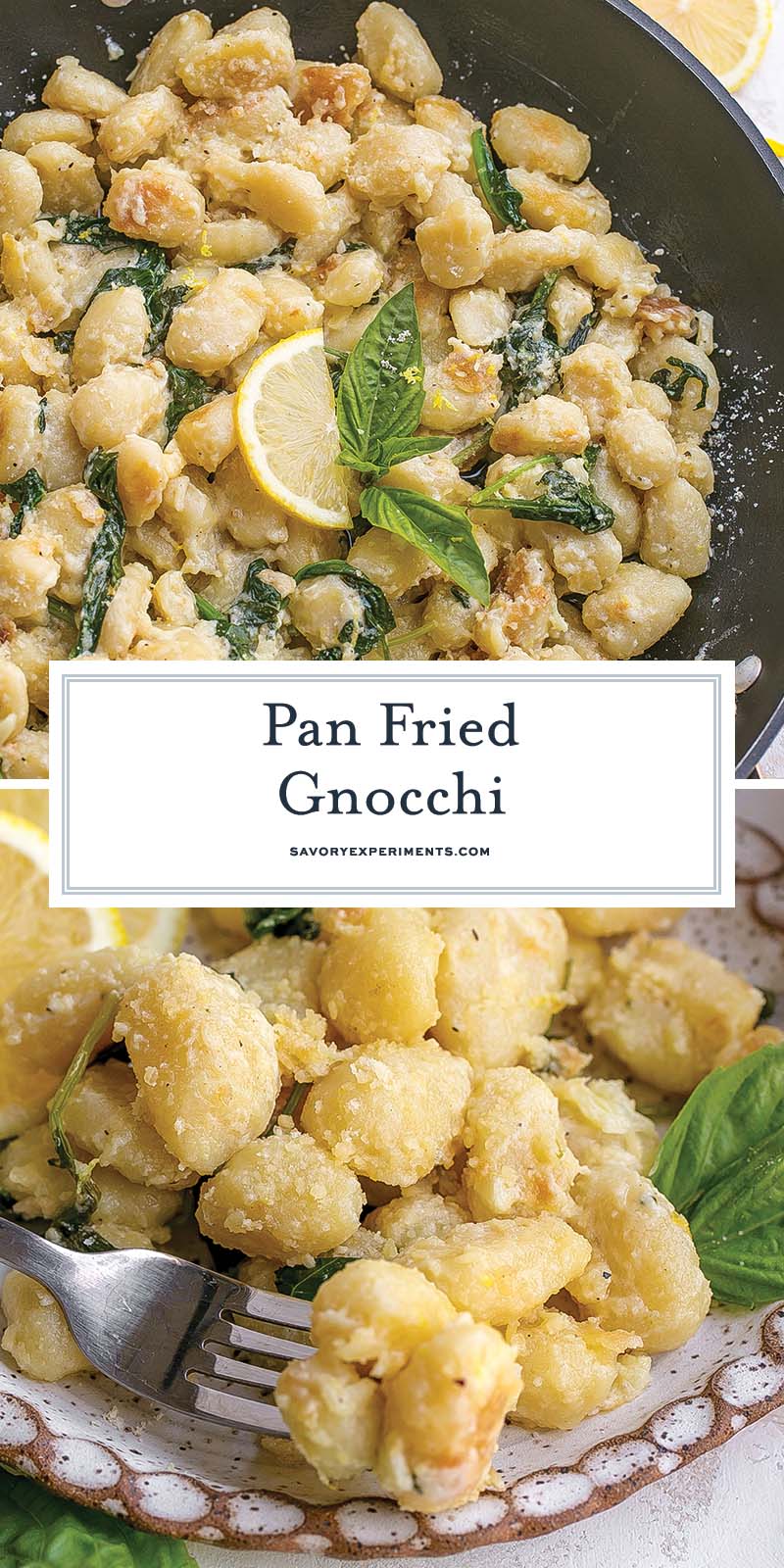 collage of pan fried gnocchi