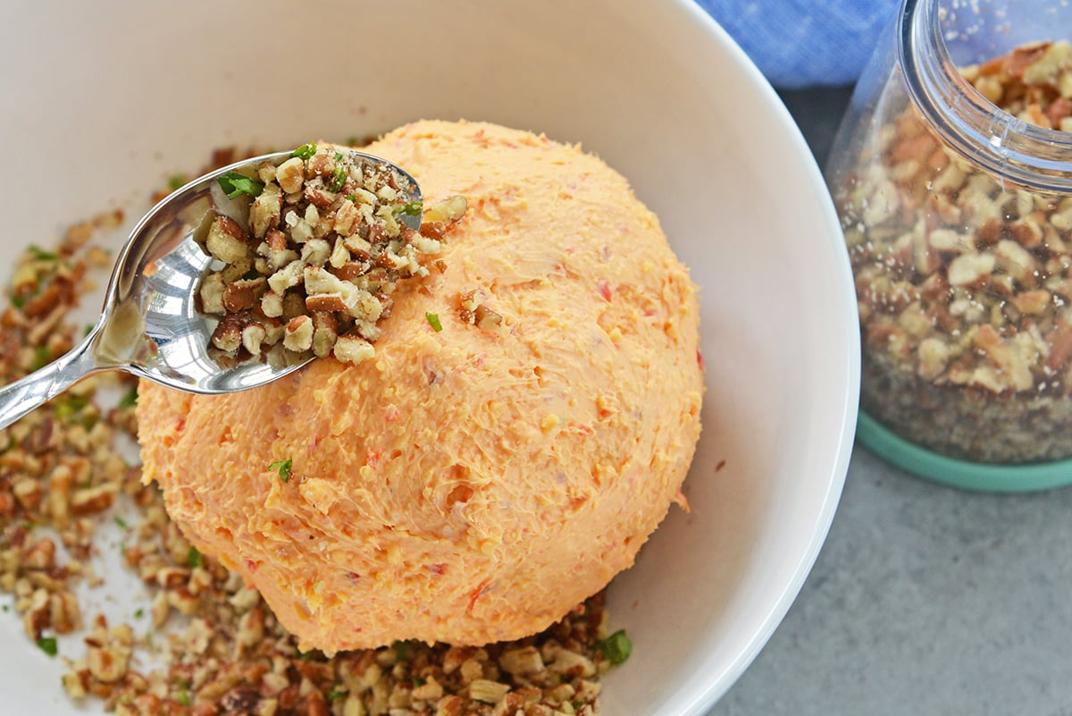 nuts added to pimento cheese ball