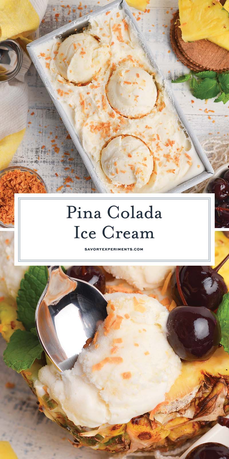 collage of pina colada ice cream