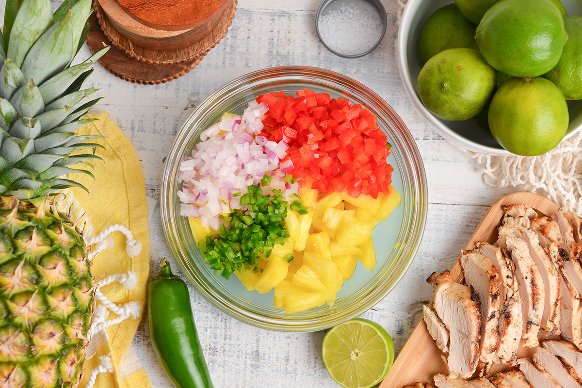 pineapple salsa ingredients in bowl