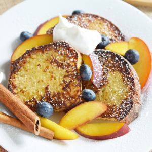 white plate with pound cake french toast