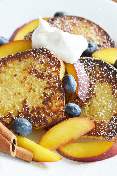 white plate with pound cake french toast