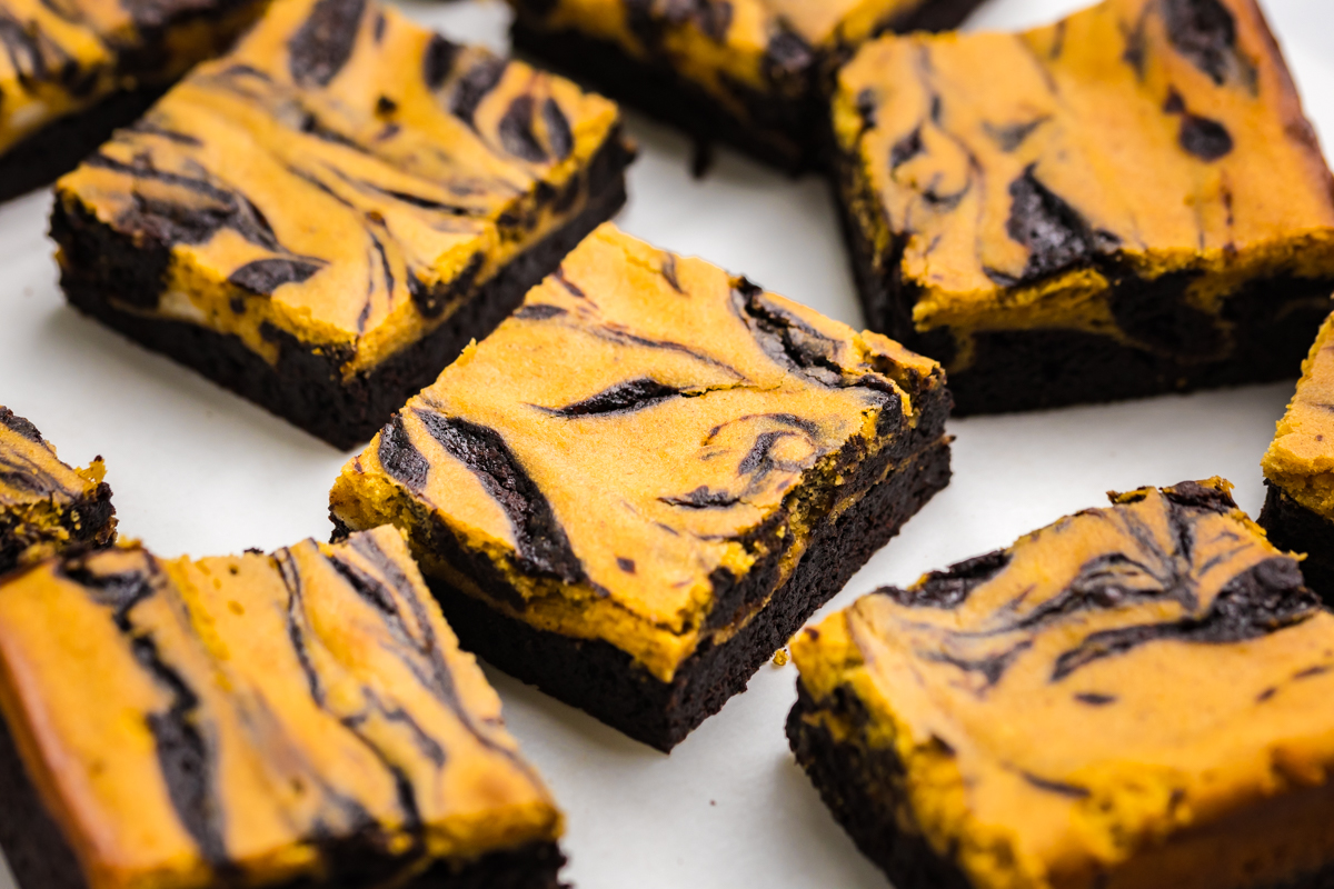 angled shot of sliced brownies