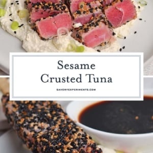 collage of sesame crusted tuna