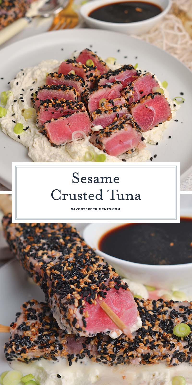 collage of sesame crusted tuna