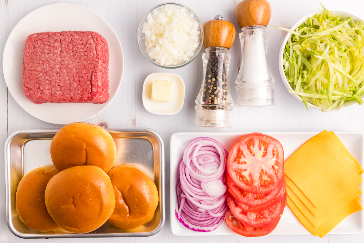 overhead shot of smash burger ingredients