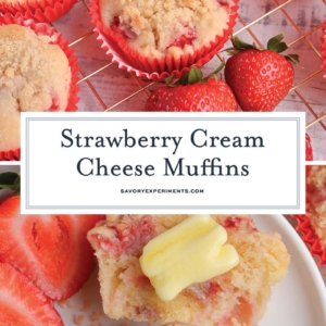 collage of strawberry cream cheese muffins