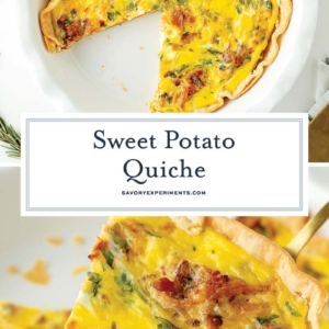 collage of sweet potato quiche