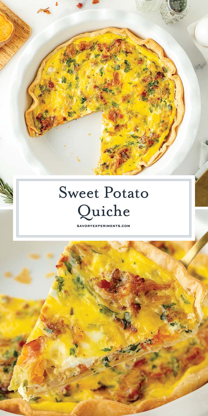 collage of sweet potato quiche