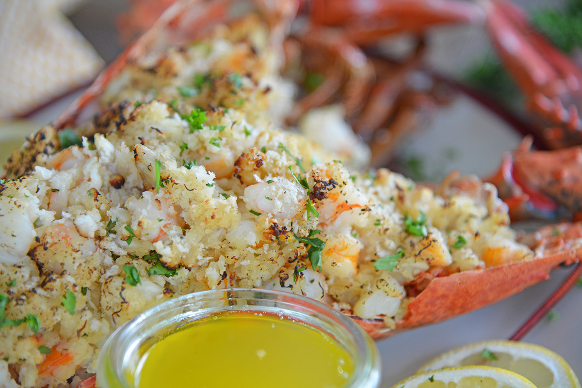 angle close up of stuffed lobster