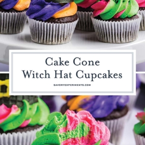 collage of witch hat cupcakes