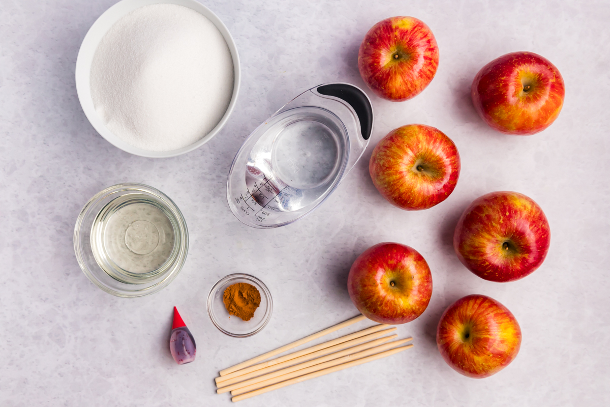 overhead shot of candied apple ingredients