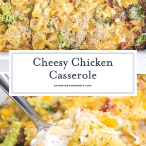 collage of cheesy chicken casserole