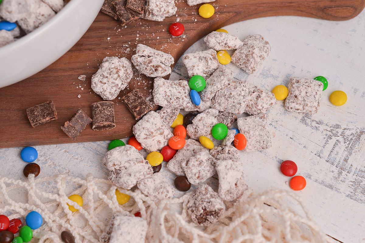 close up of chocolate muddy buddies