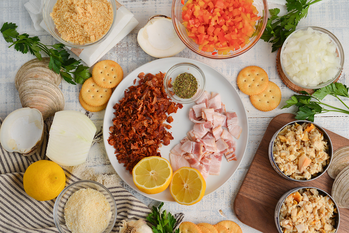 overhead shot of clams casino ingredients