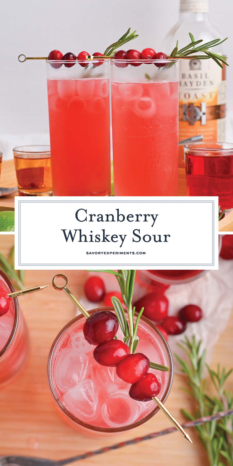 collage of cranberry whiskey sour