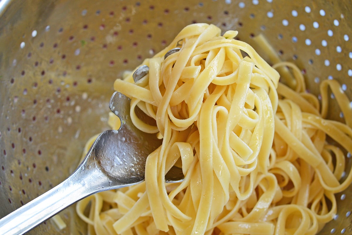 cooked pasta on a spoon