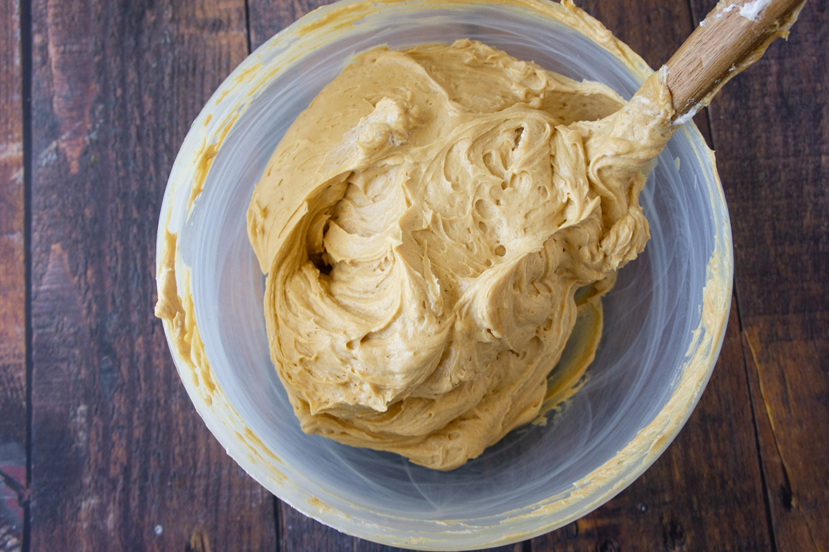 whipped peanut butter pie filling in bowl