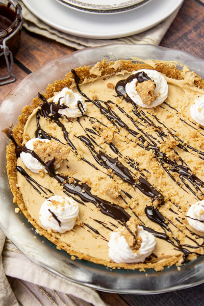 angled shot of peanut butter pie