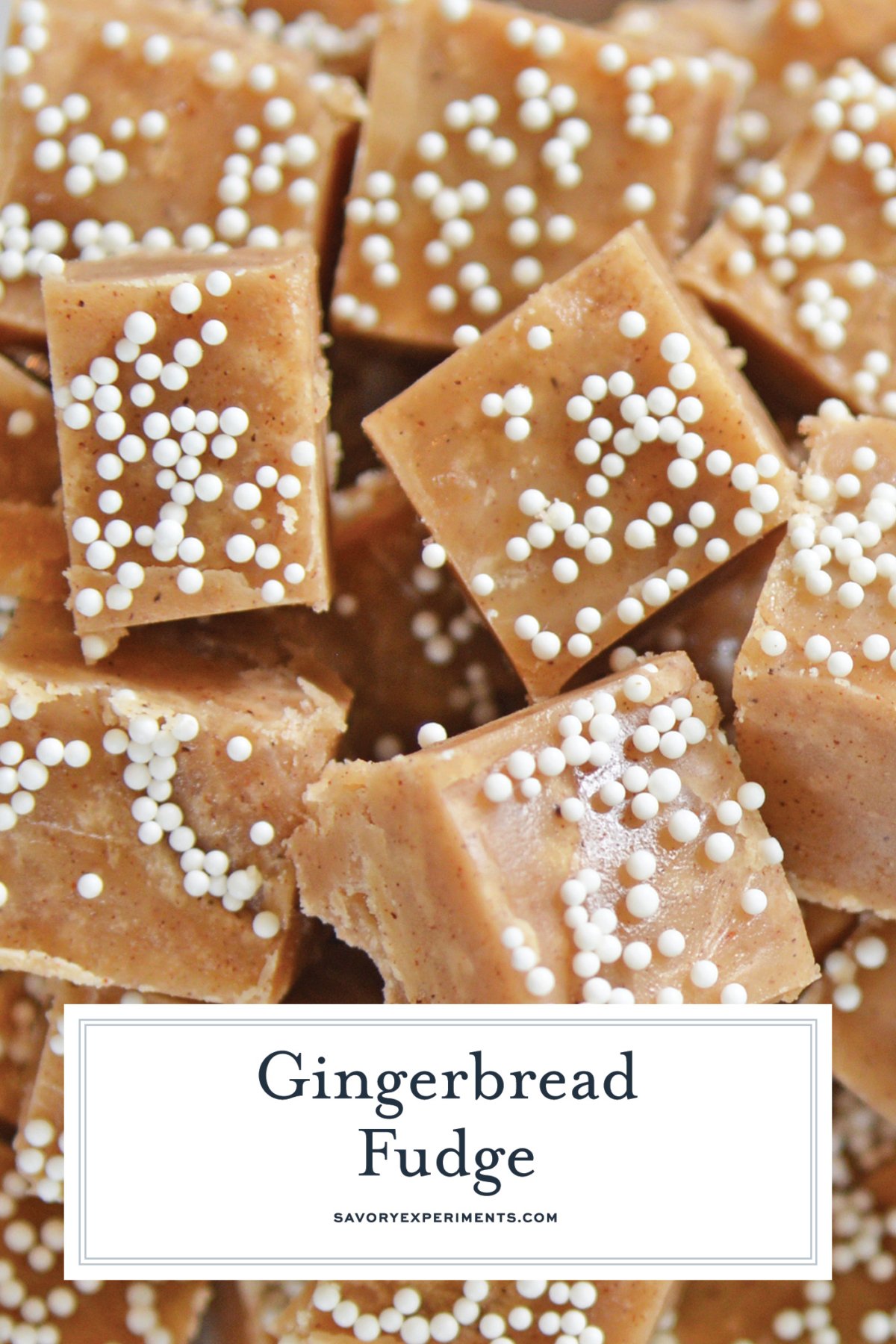 Close up of gingerbread fudge for pinterest