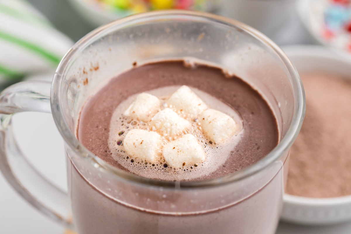 angled shot of mug of hot chocolate