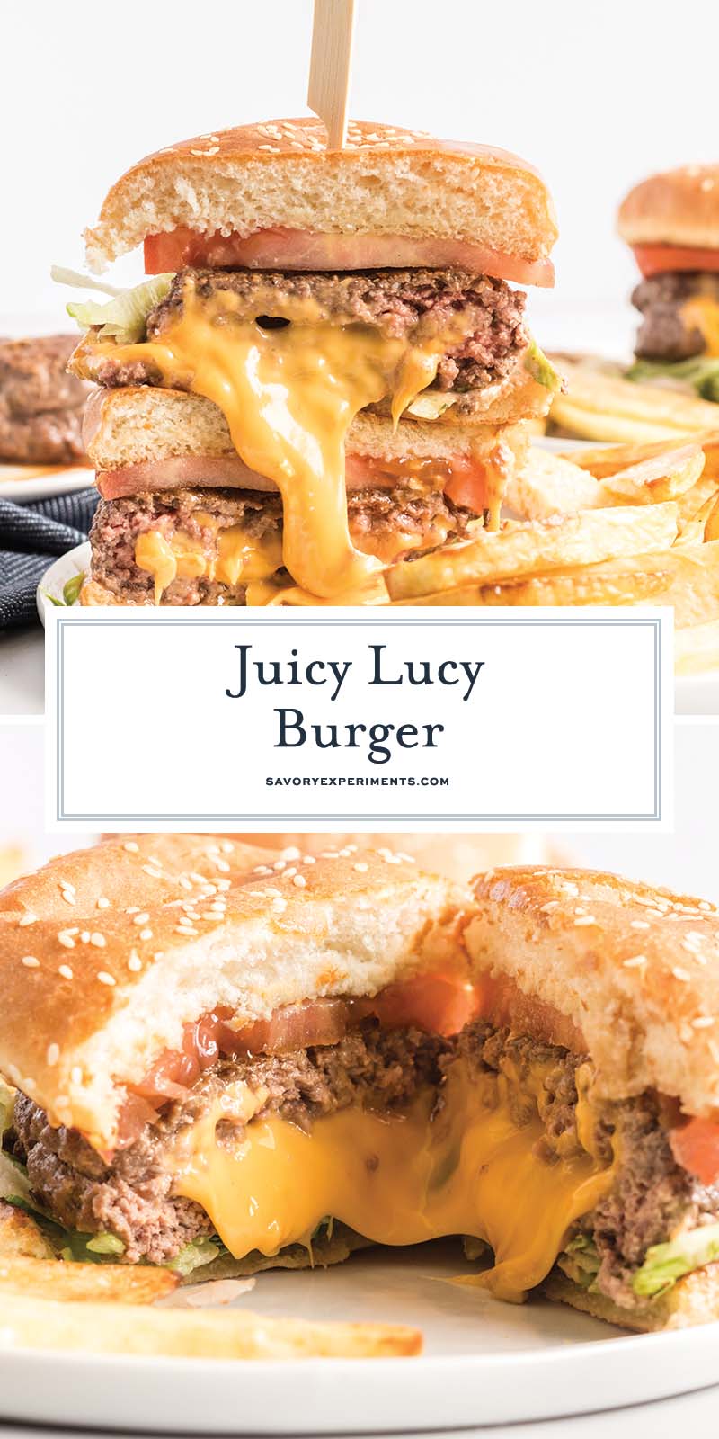 collage of juicy lucy burgers for pinterest