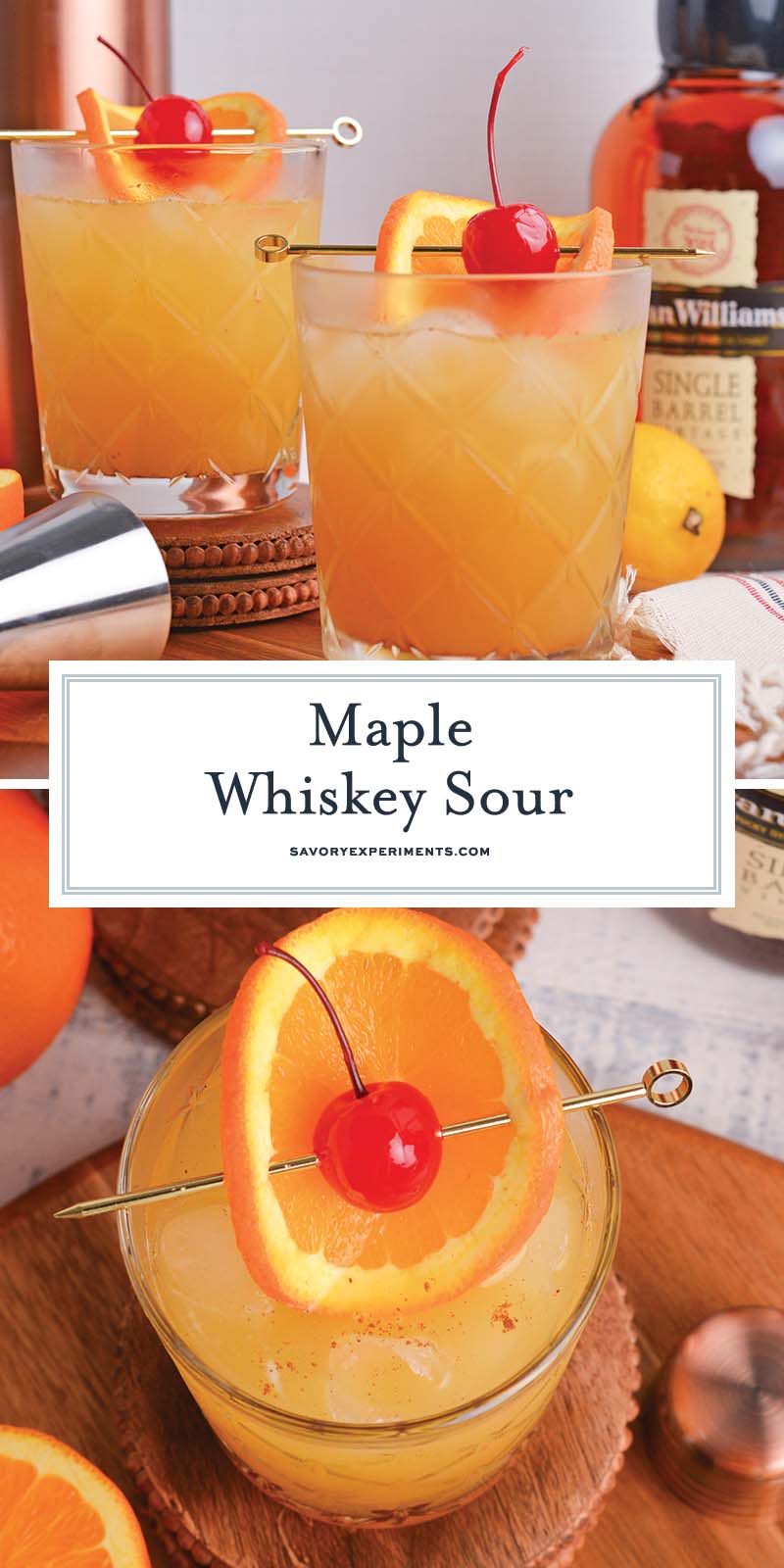 collage of maple whiskey sour