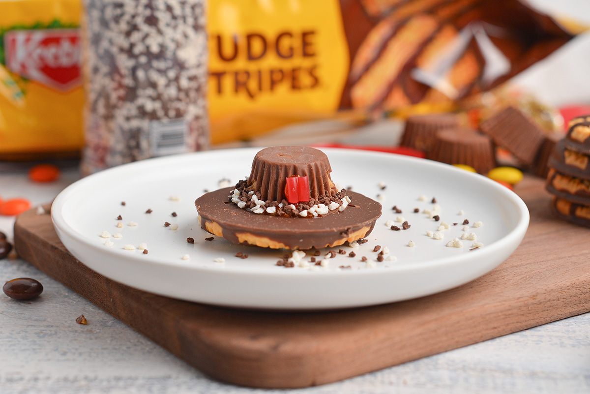 one pilgrim hat cookie on a plate