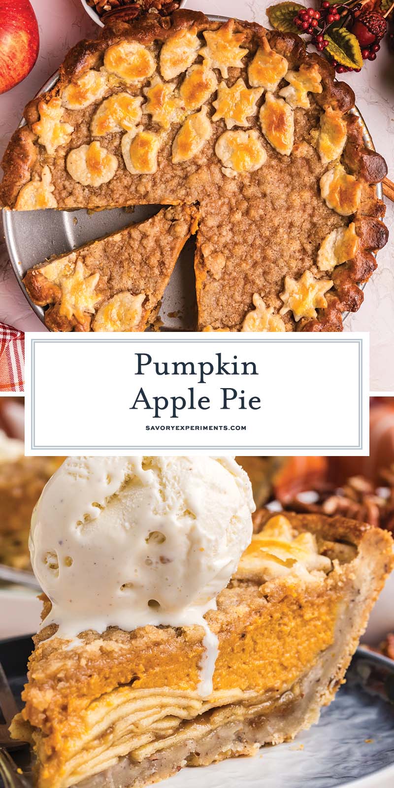 collage of pumpkin apple pie