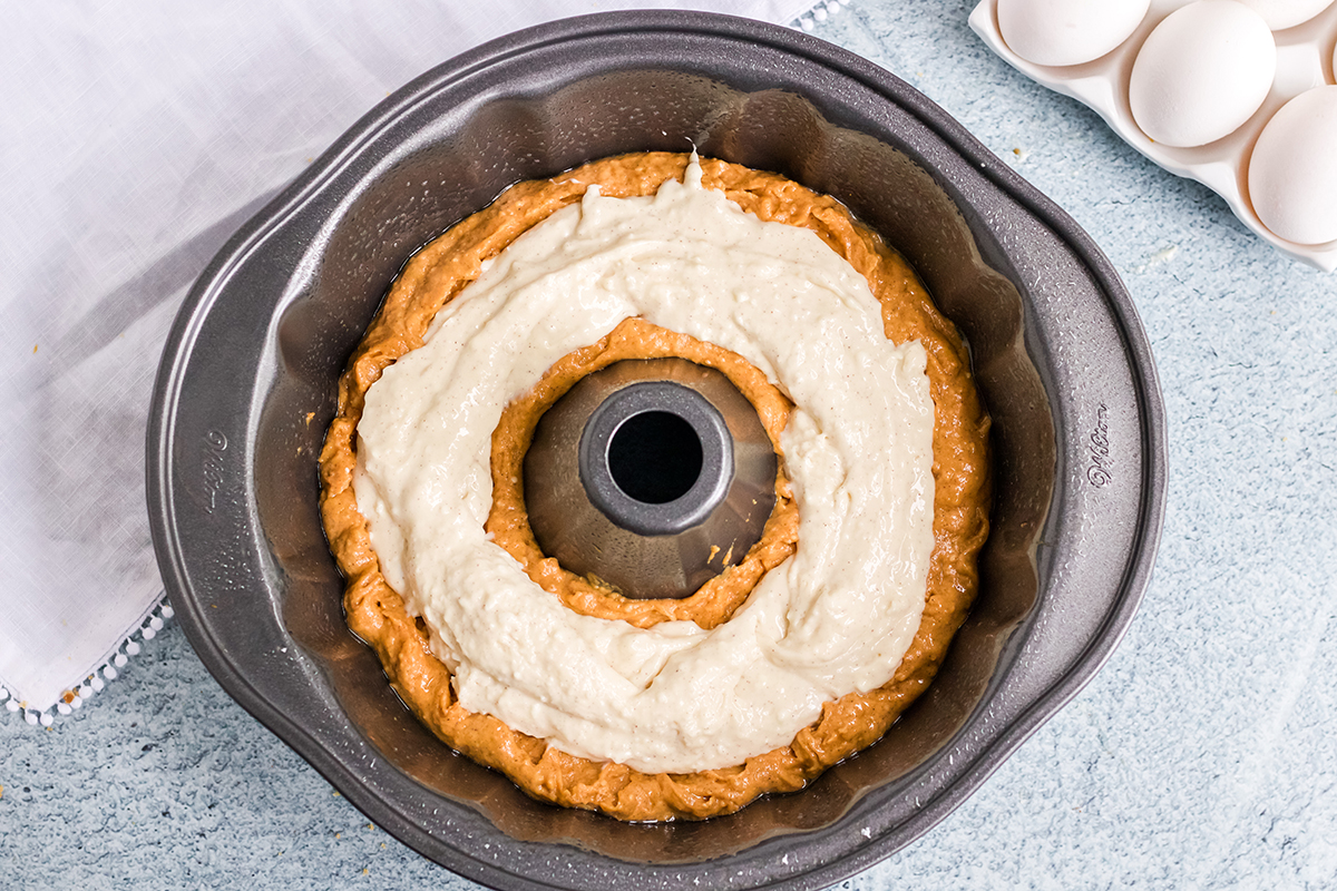 cream cheese filling added to pumpkin pound cake batter