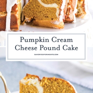 collage of pumpkin cream cheese pound cake