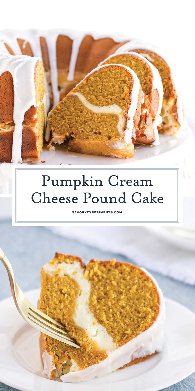 collage of pumpkin cream cheese pound cake