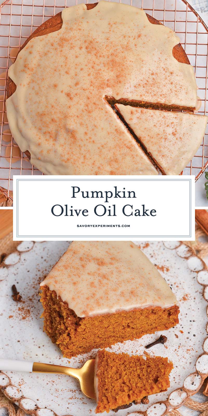 collage of pumpkin olive oil cake