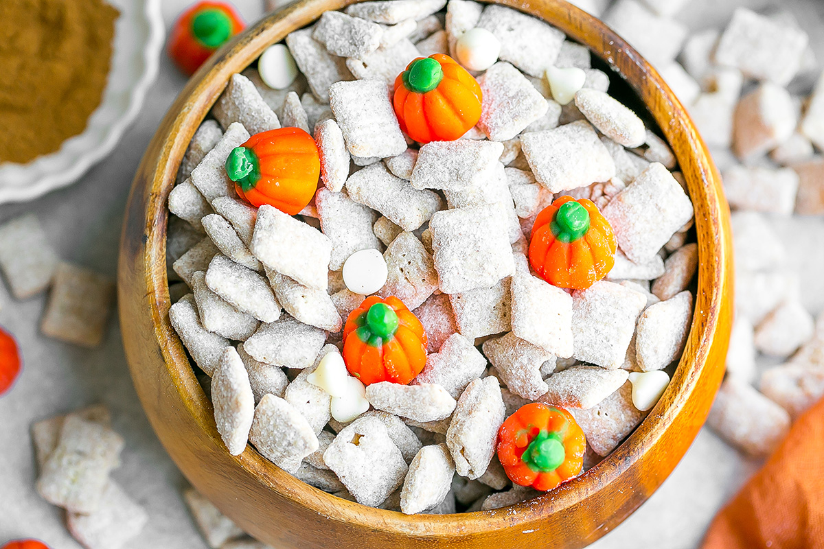 close up of wooden bowl full of puppy chow