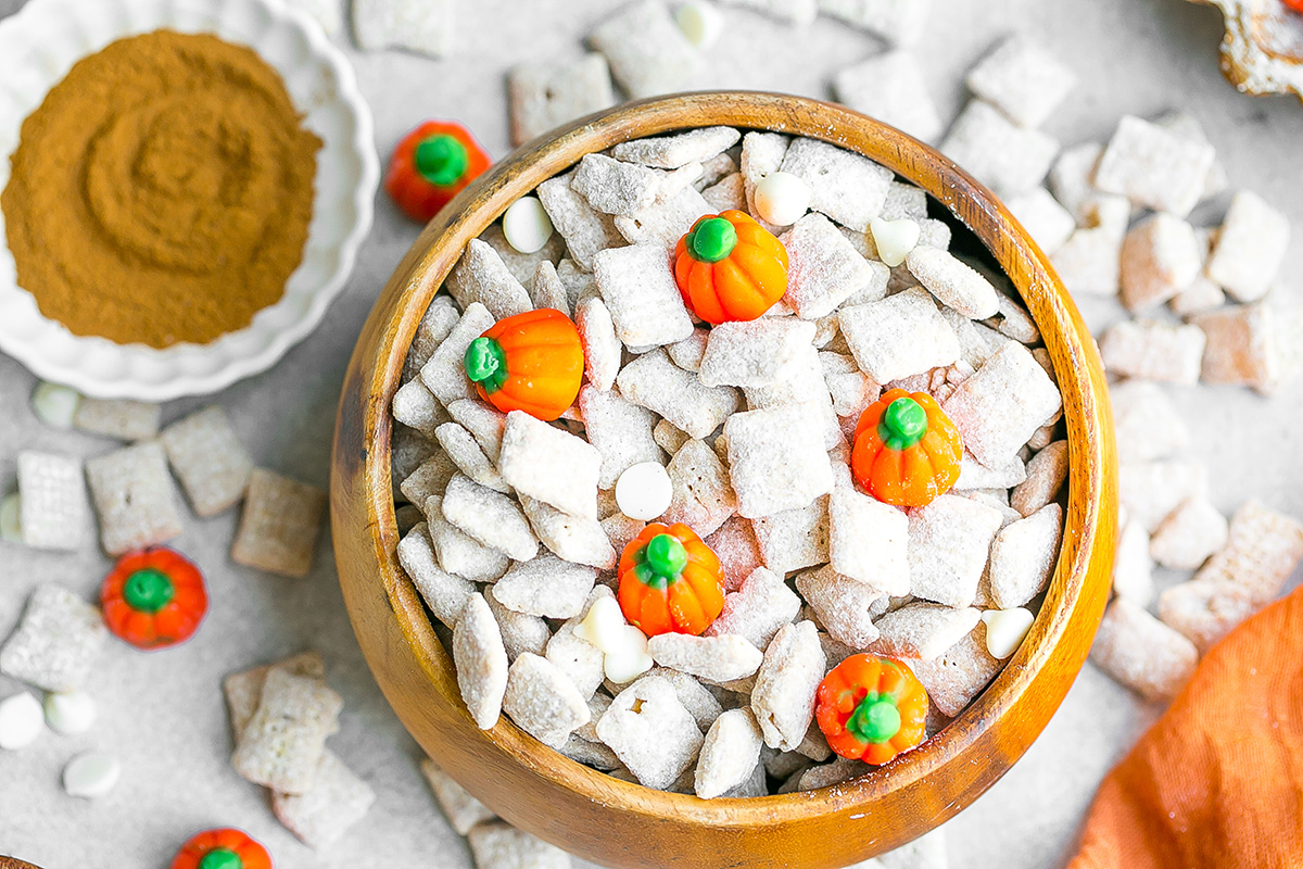 wooden bowl full of puppy chow