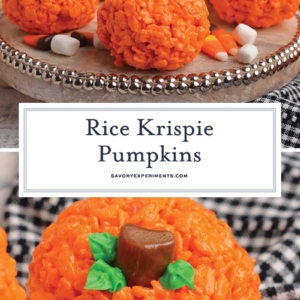 collage of pumpkin rice krispie treats