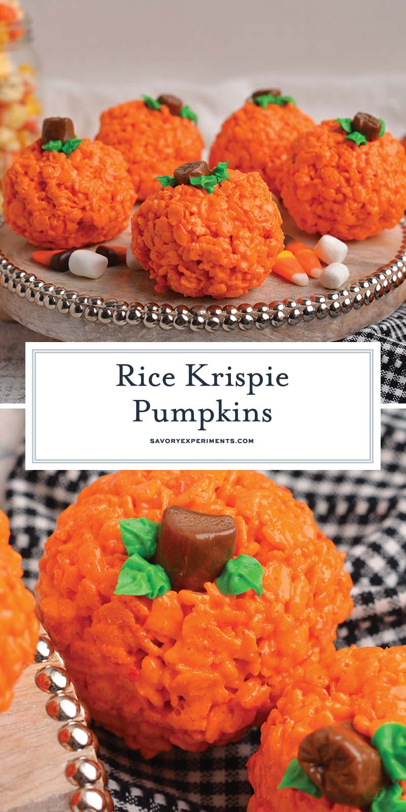 collage of pumpkin rice krispie treats