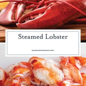 collage of steamed lobster and pile of lobster meat with text overlay