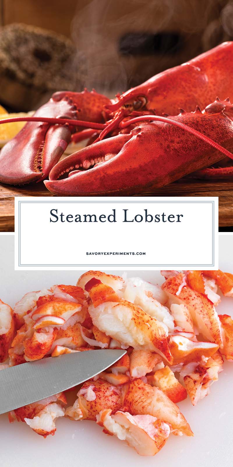 collage of steamed lobster and pile of lobster meat with text overlay