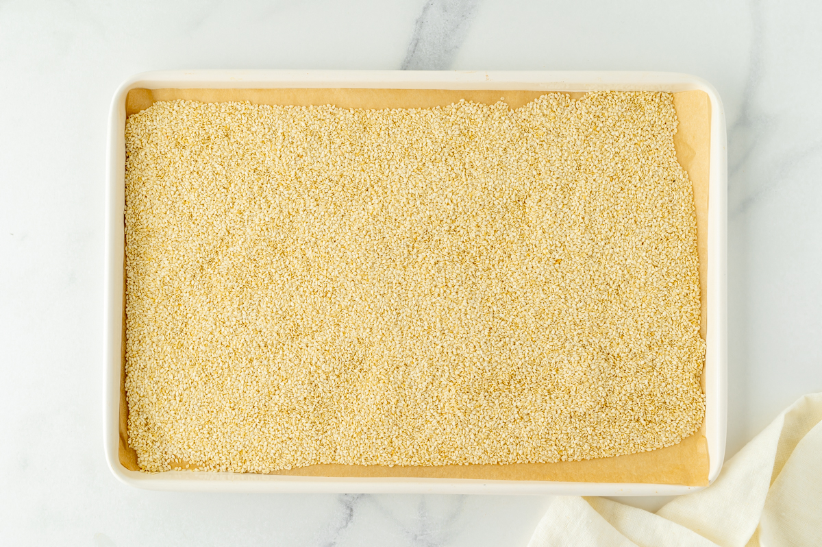 sesame seeds on sheet pan